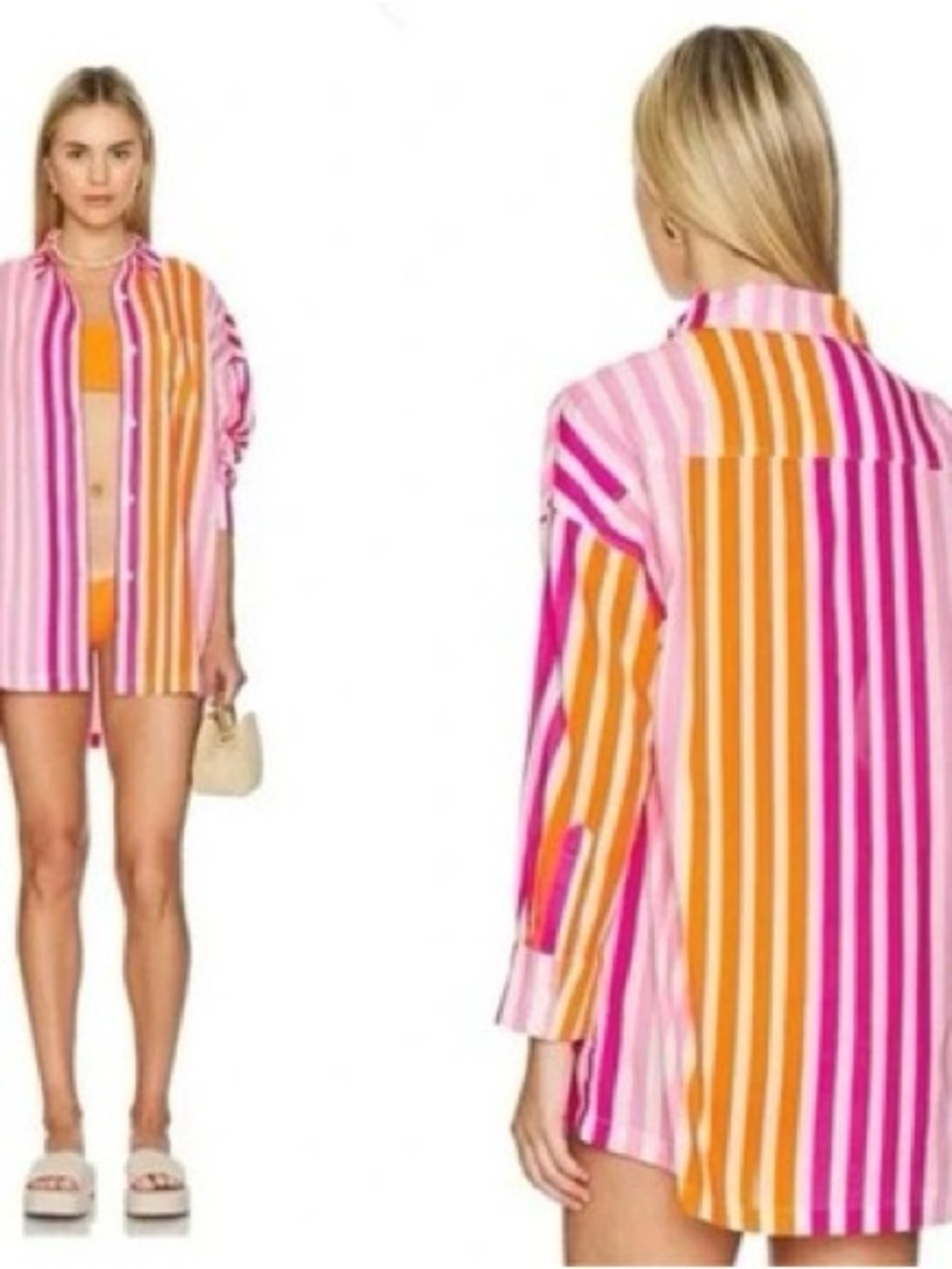 Beach Riot Pink and Orange Striped Button-Down Shirt